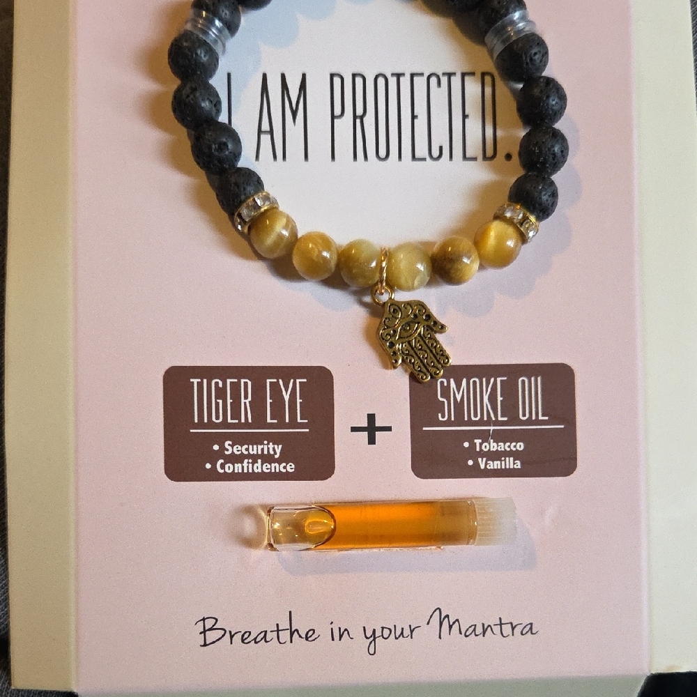 Tiger Eye and Lava Stone Bracelet with Hamsa Charm